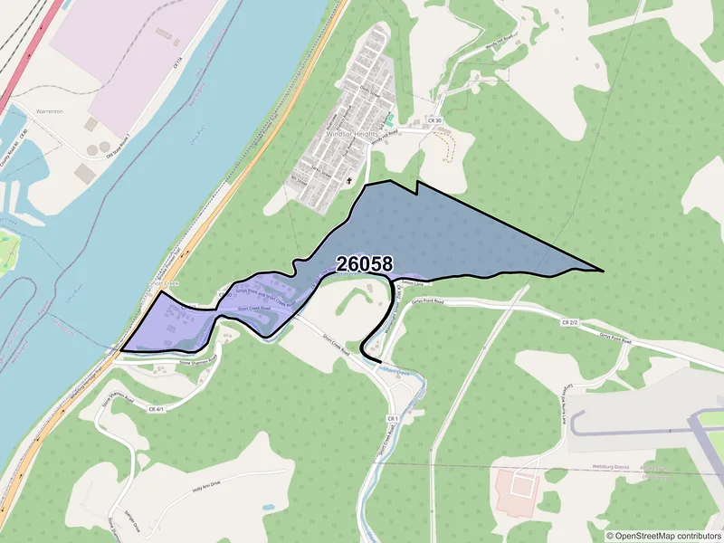 Map of Short Creek, West Virginia and ZIP codes