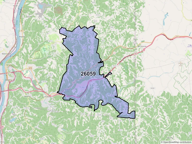 Map of ZIP Code 26059 — Triadelphia, WV