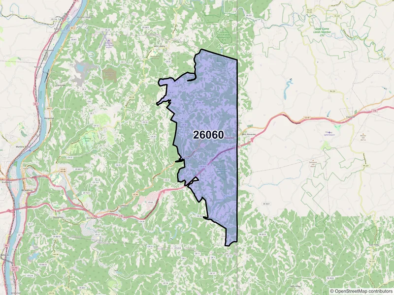 Map of Valley Grove, West Virginia and ZIP codes