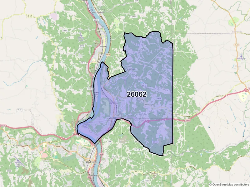 Map of ZIP Code 26062 — Weirton, WV