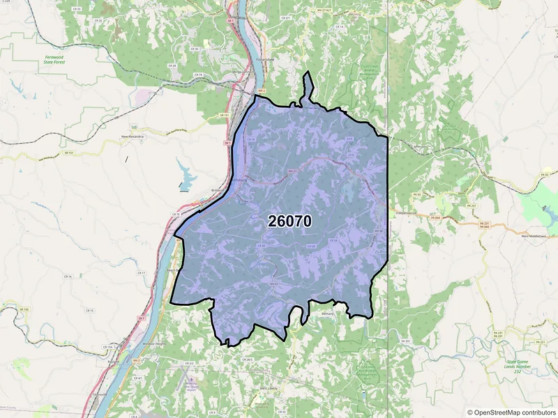 Map of ZIP Code 26070 — Wellsburg, WV