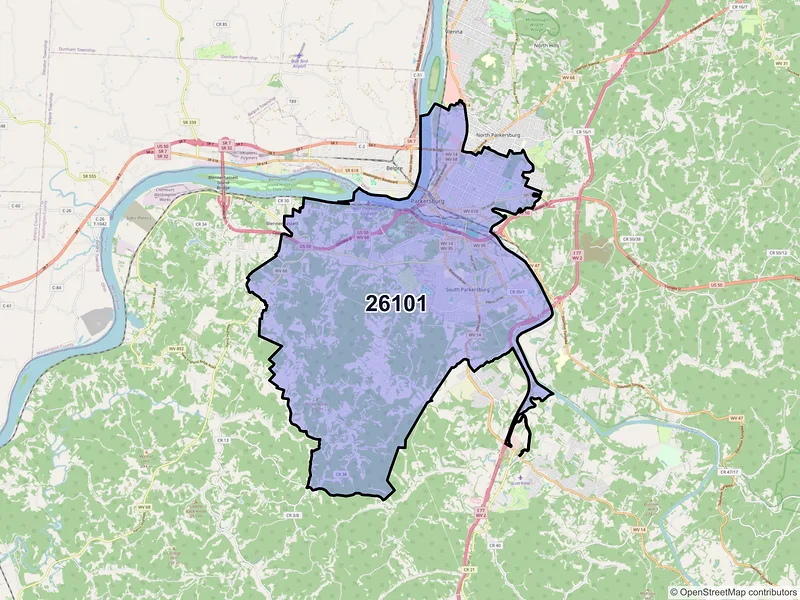 Map of ZIP Code 26101 — Parkersburg, WV
