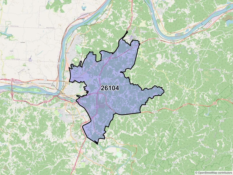 Map of ZIP Code 26104 — Parkersburg, WV