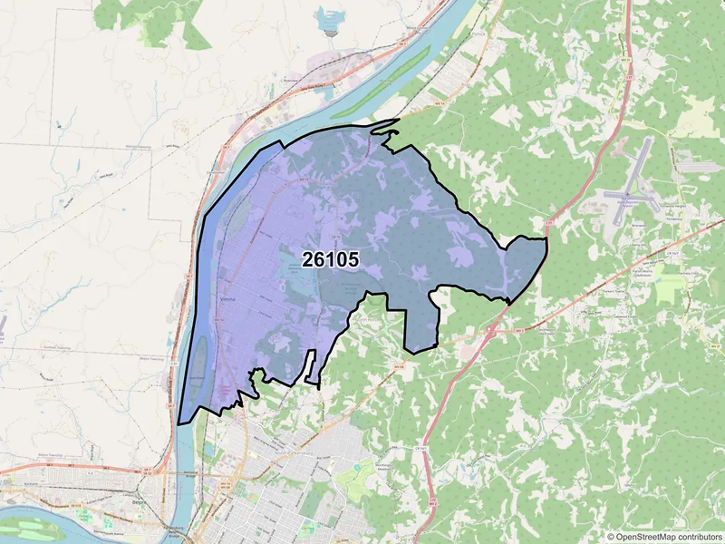 Map of ZIP Code 26105 — Vienna, WV