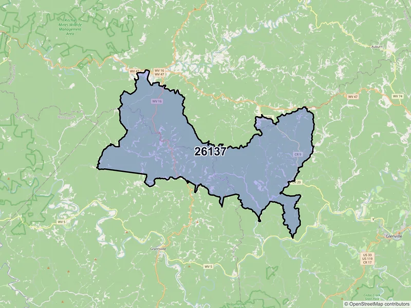Map of ZIP Code 26137 — Big Springs, WV