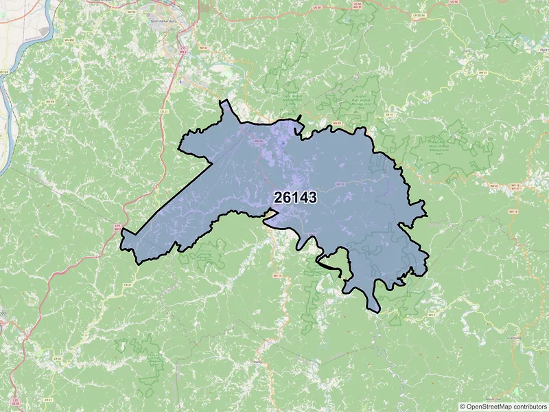 Map of ZIP Code 26143 — Elizabeth, WV