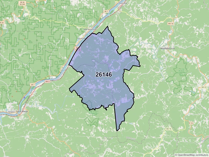 Map of ZIP Code 26146 — Friendly, WV