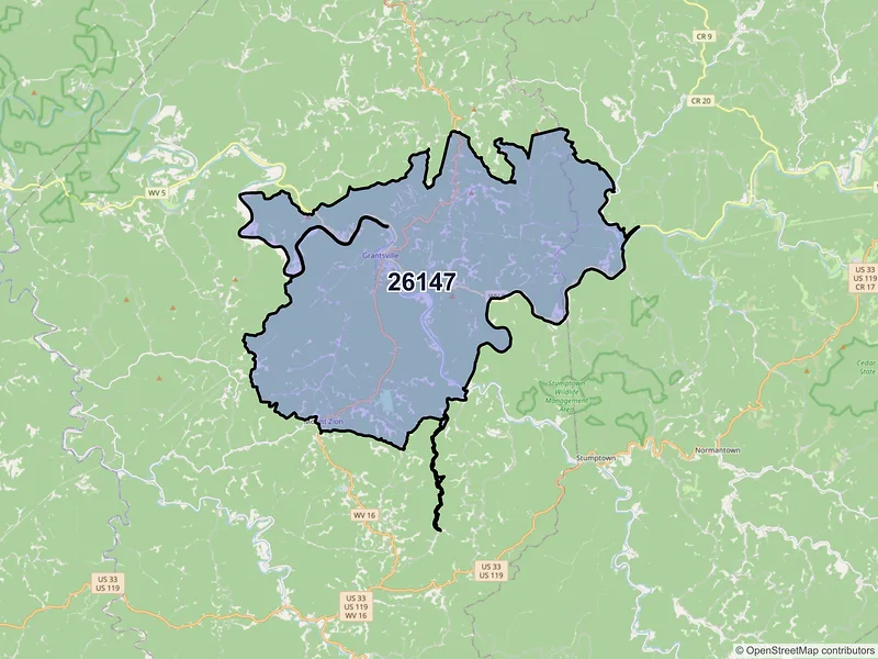 Map of ZIP Code 26147 — Grantsville, WV