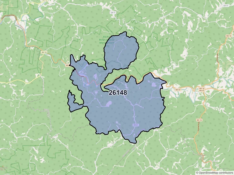 Map of ZIP Code 26148 — Macfarlan, WV
