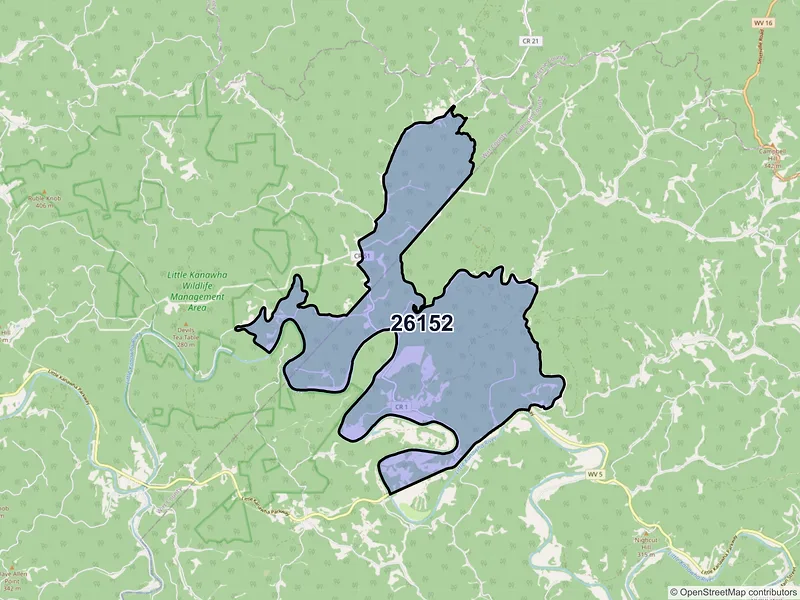 Map of ZIP Code 26152 — Munday, WV