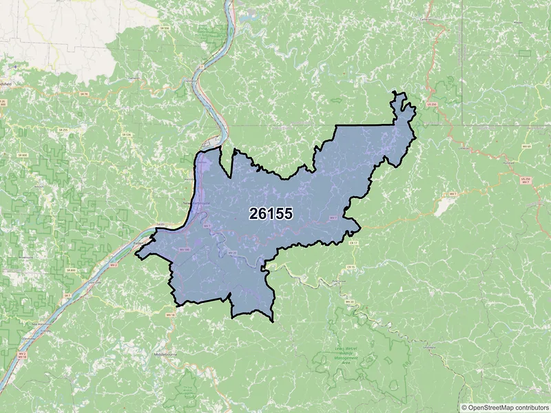 Map of ZIP Code 26155 — New Martinsville, WV