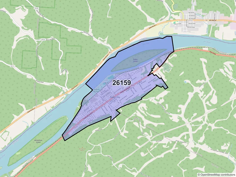 Map of ZIP Code 26159 — Paden City, WV