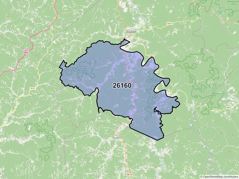 Map of ZIP Code 26160 — Palestine, WV