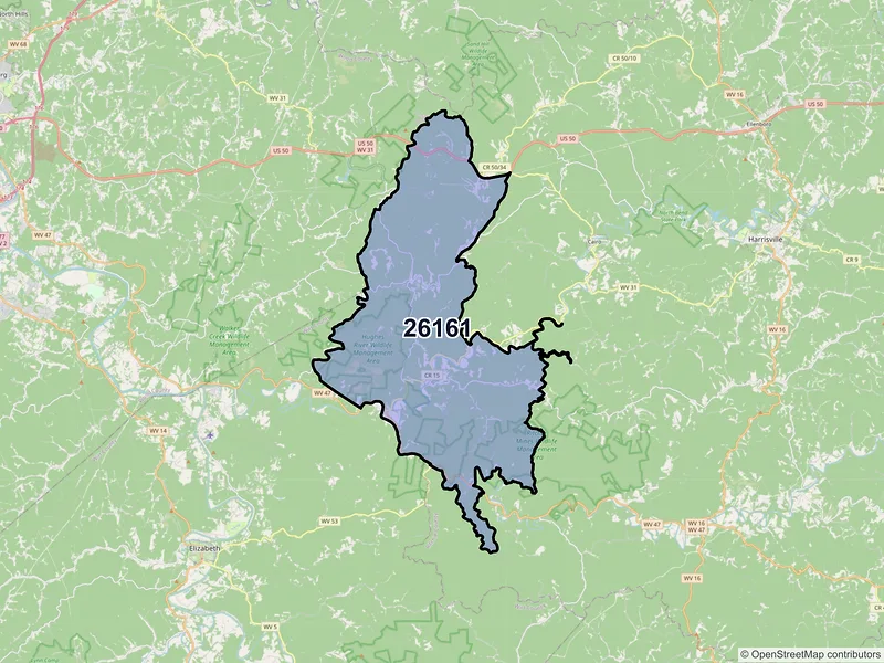 Map of ZIP Code 26161 — Petroleum, WV