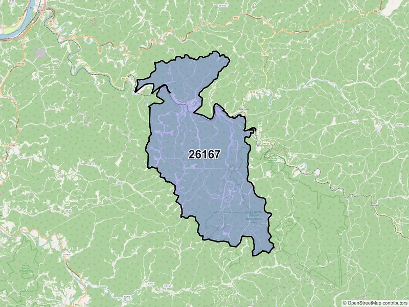 Map of ZIP Code 26167 — Reader, WV