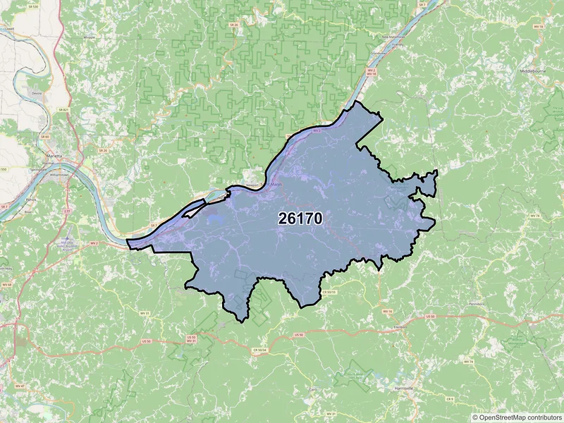 Map of Saint Marys, West Virginia and ZIP codes