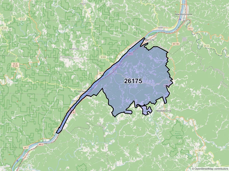 Map of Sistersville, West Virginia and ZIP codes