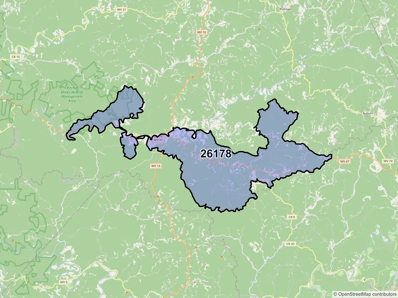 Map of ZIP Code 26178 — Smithville, WV