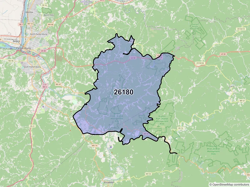 Map of ZIP Code 26180 — Walker, WV