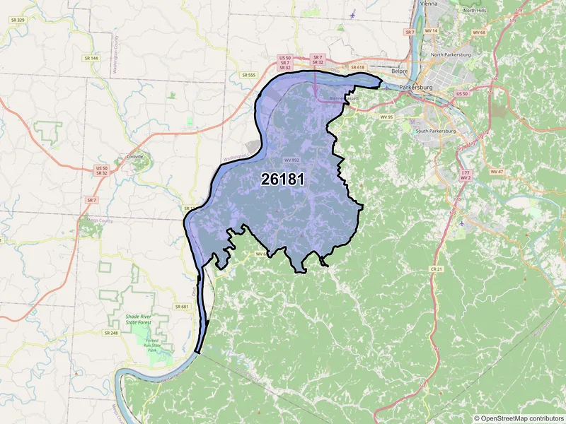 Map of ZIP Code 26181 — Washington, WV