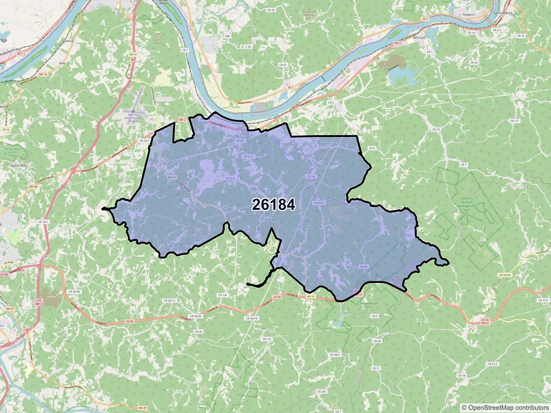 Map of ZIP Code 26184 — Waverly, WV