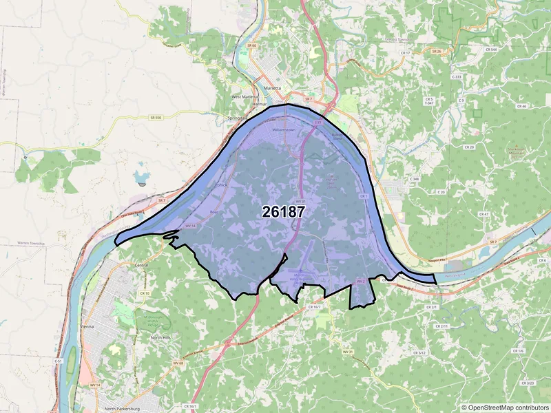 Map of ZIP Code 26187 — Williamstown, WV