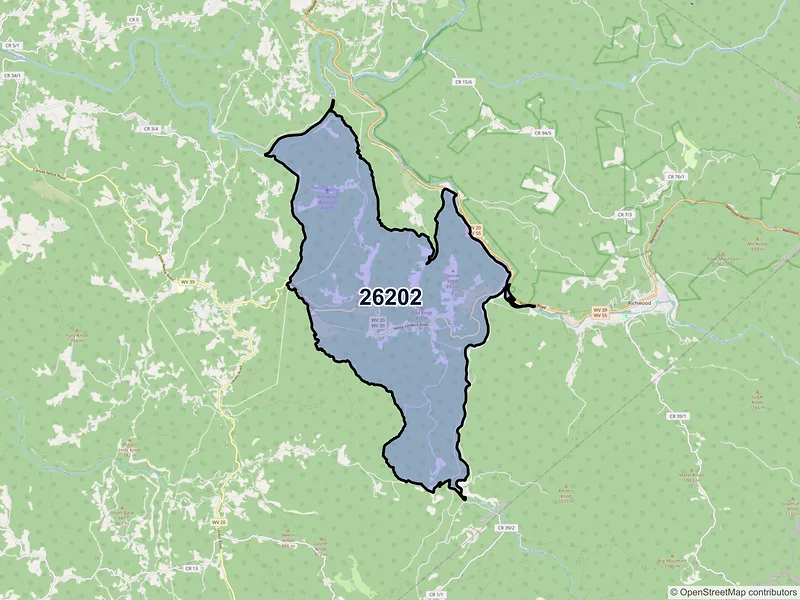 Map of ZIP Code 26202 — Fenwick, WV