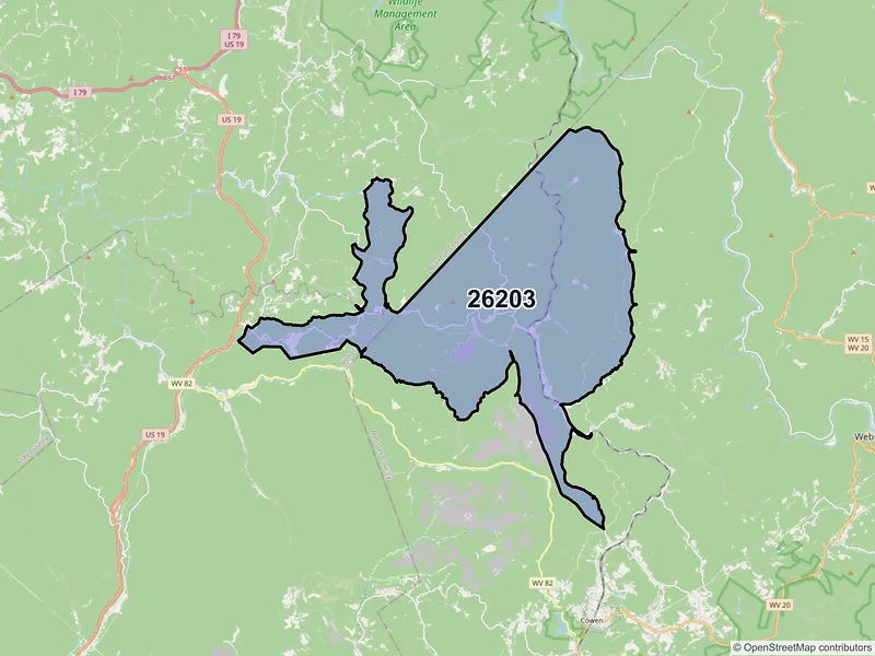Map of ZIP Code 26203 — Erbacon, WV