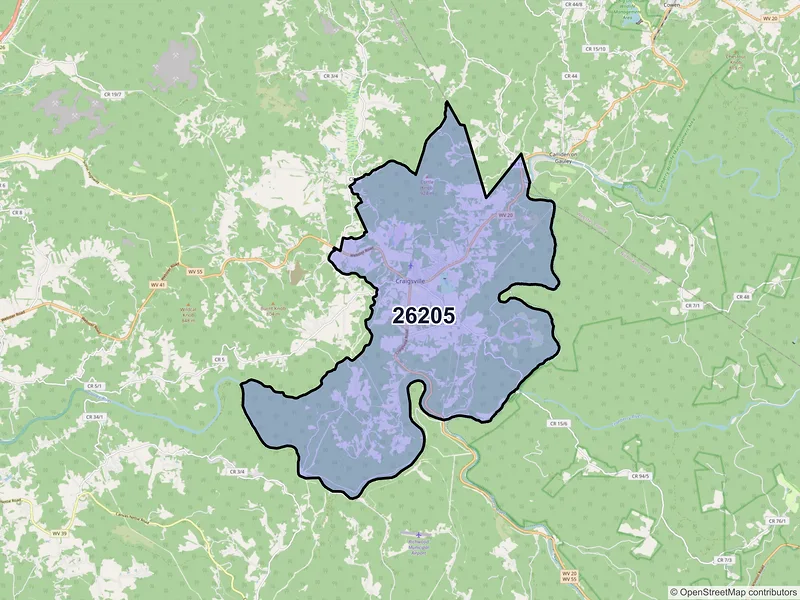 Map of ZIP Code 26205 — Craigsville, WV