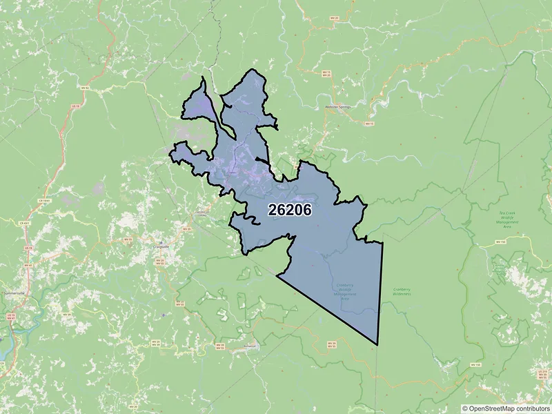 Map of ZIP Code 26206 — Cowen, WV