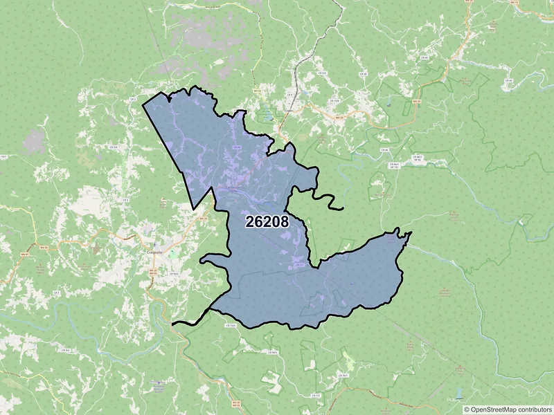 Map of Camden on Gauley, West Virginia and ZIP codes