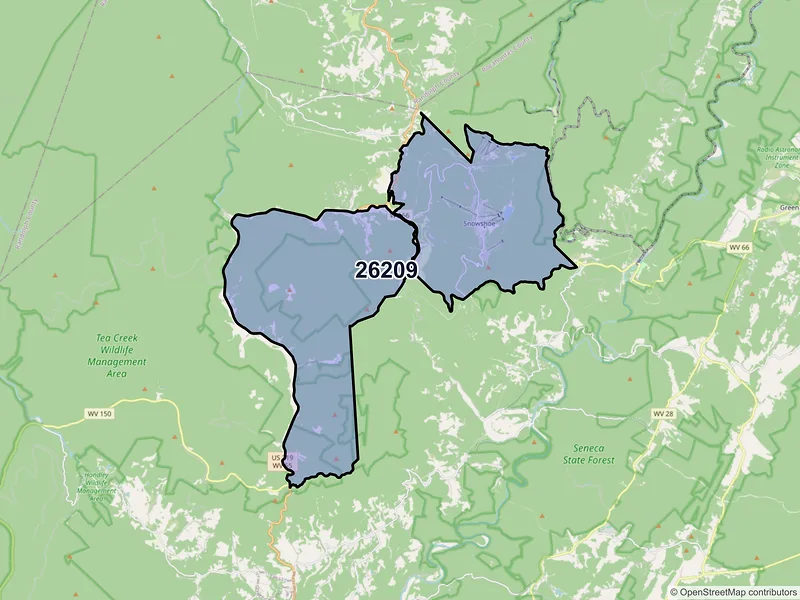 Map of Snowshoe, West Virginia and ZIP codes