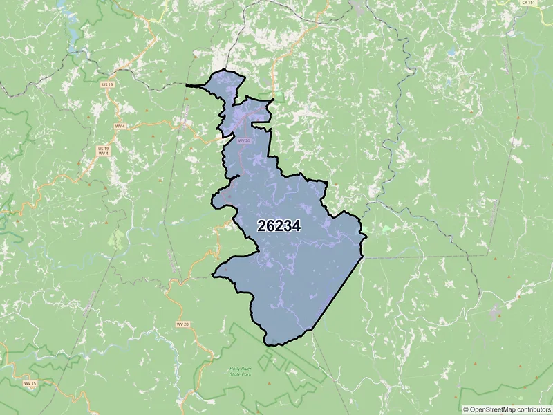 Map of ZIP Code 26234 — Rock Cave, WV