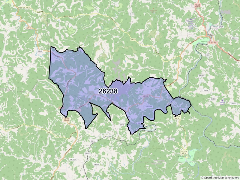 Map of ZIP Code 26238 — Volga, WV