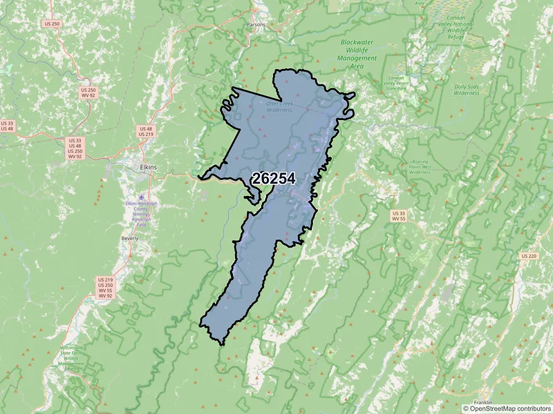 Map of ZIP Code 26254 — Bowden, WV