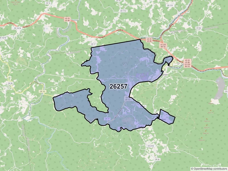 Map of ZIP Code 26257 — Coalton, WV