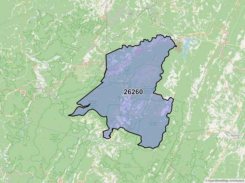 Map of ZIP Code 26260 — Davis, WV