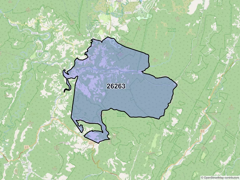 Map of ZIP Code 26263 — Dryfork, WV