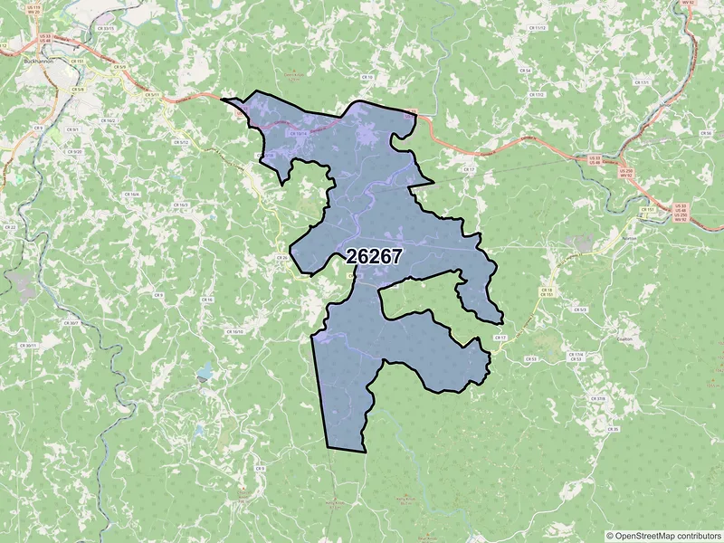 Map of ZIP Code 26267 — Ellamore, WV