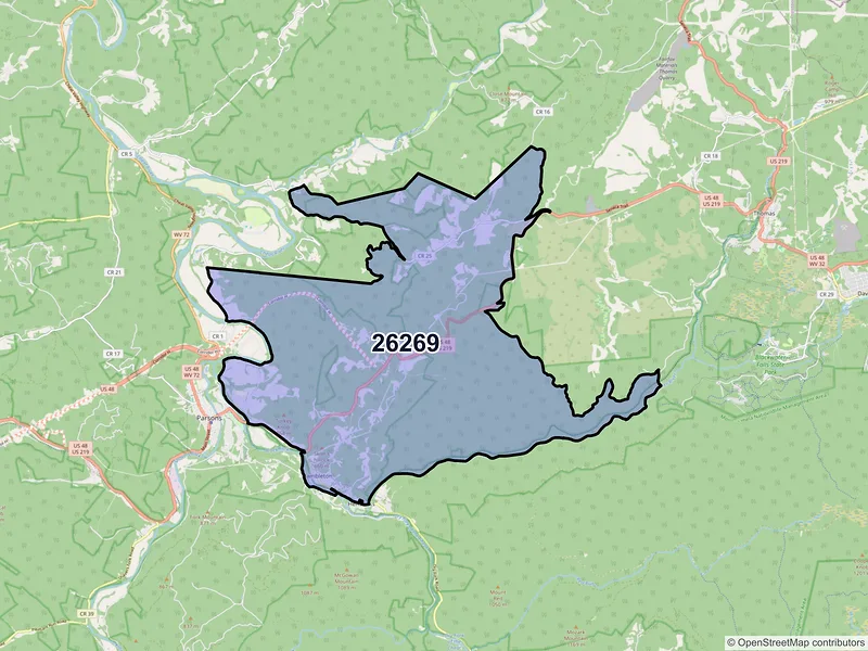 Map of ZIP Code 26269 — Hambleton, WV