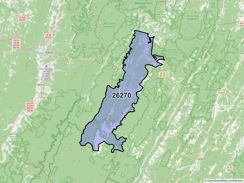 Map of ZIP Code 26270 — Harman, WV