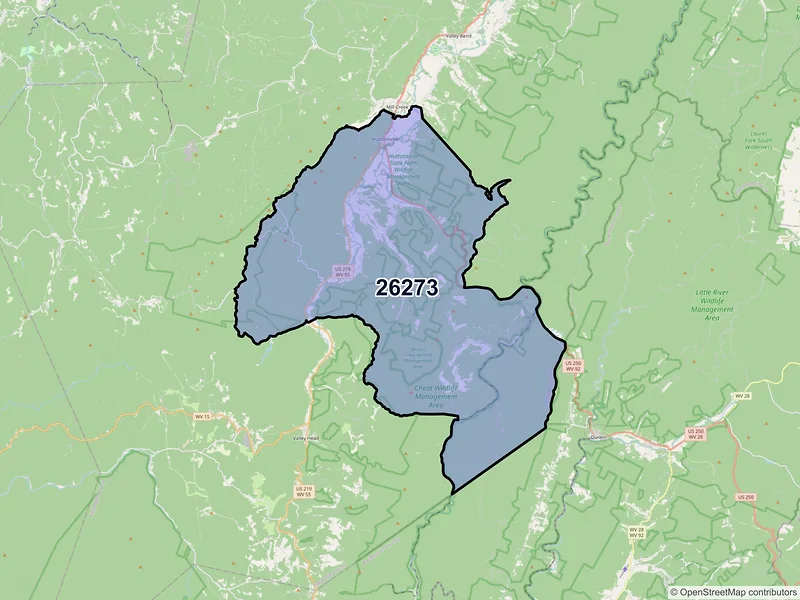 Map of ZIP Code 26273 — Huttonsville, WV