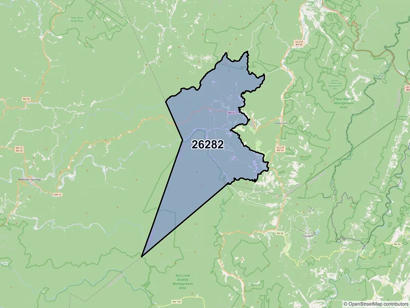 Map of ZIP Code 26282 — Monterville, WV