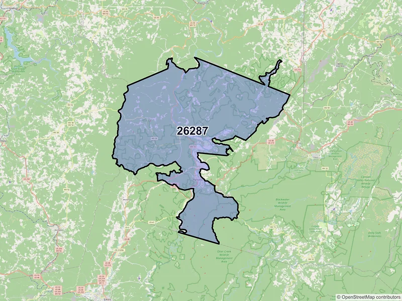 Map of Parsons, West Virginia and ZIP codes