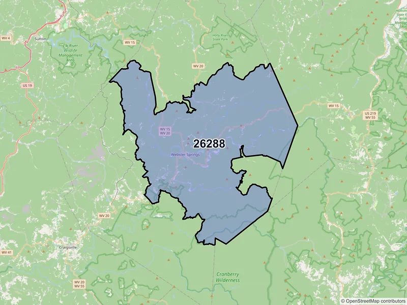 Map of ZIP Code 26288 — Webster Springs, WV