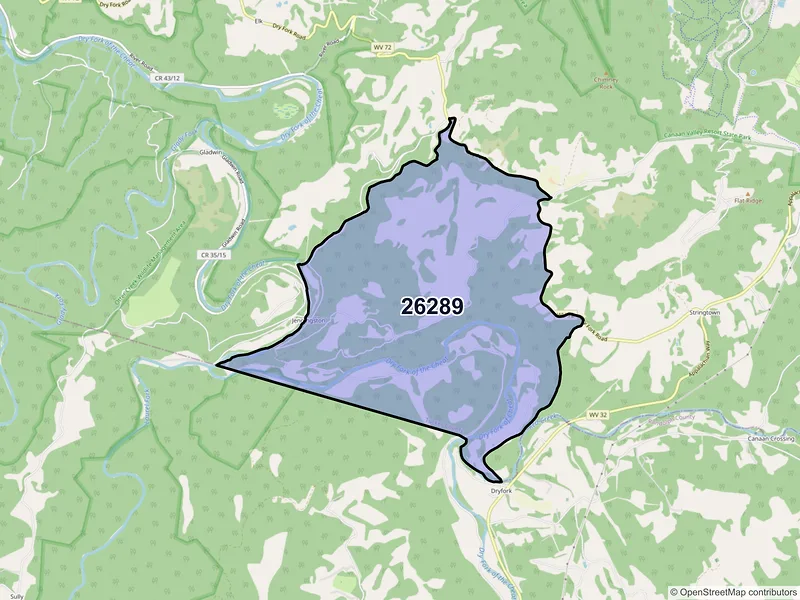 Map of ZIP Code 26289 — Red Creek, WV