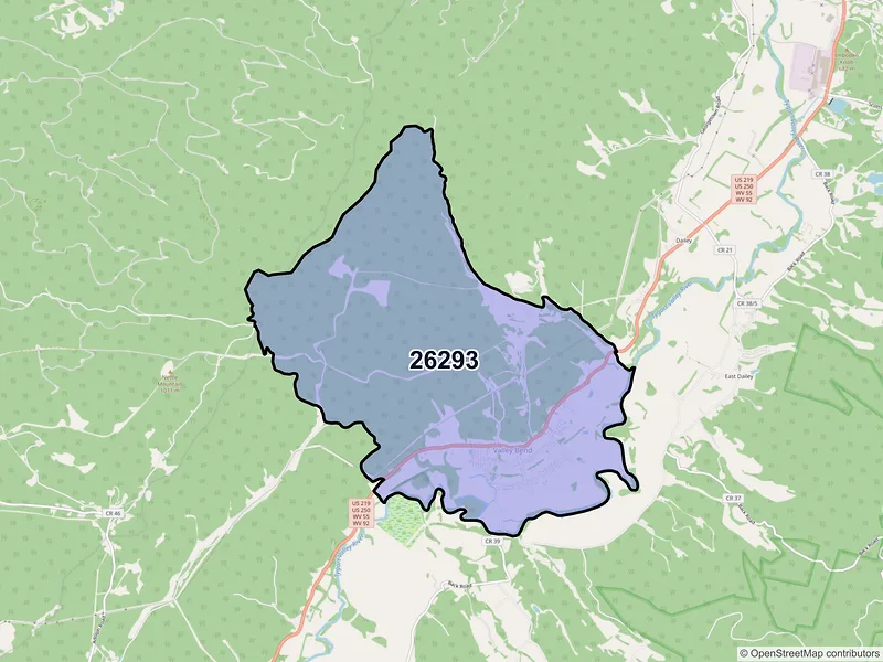 Map of ZIP Code 26293 — Valley Bend, WV