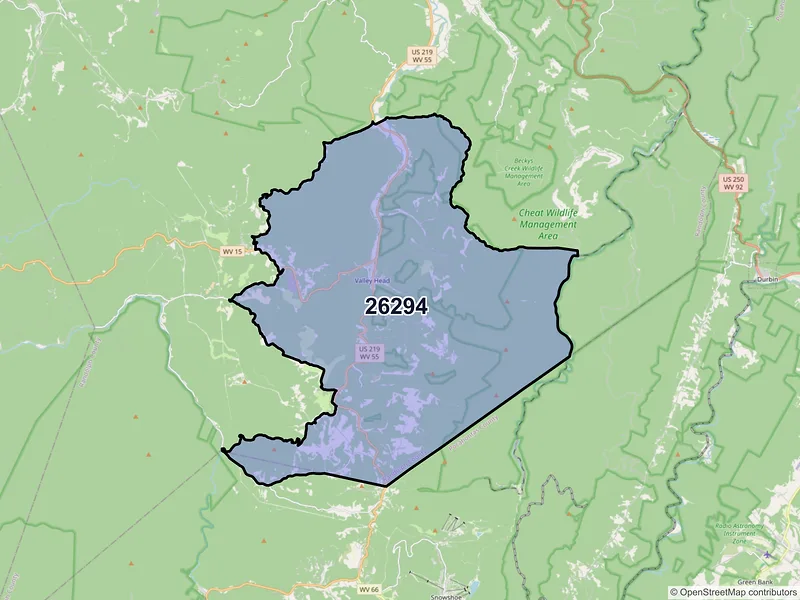 Map of ZIP Code 26294 — Valley Head, WV