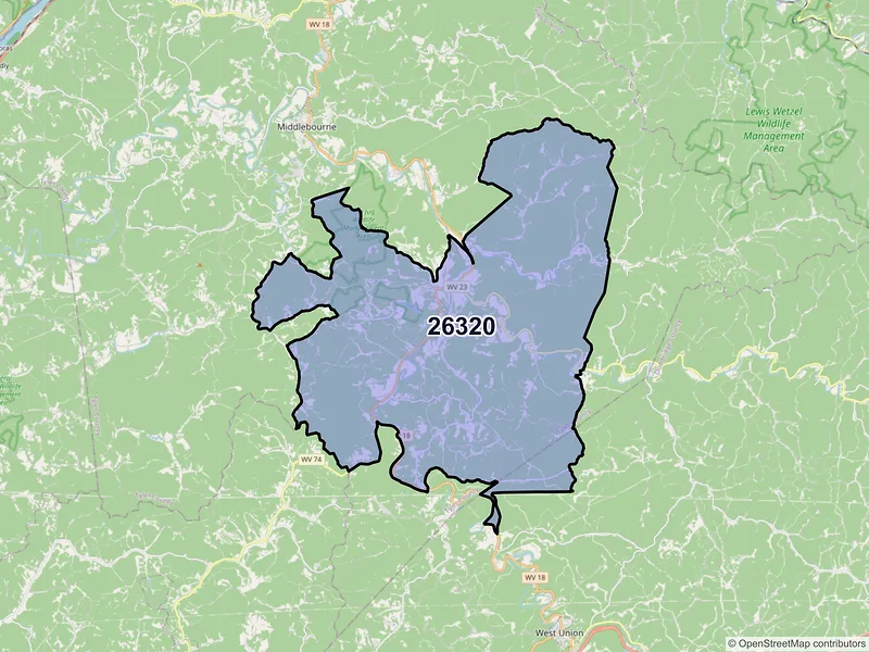 Map of ZIP Code 26320 — Alma, WV