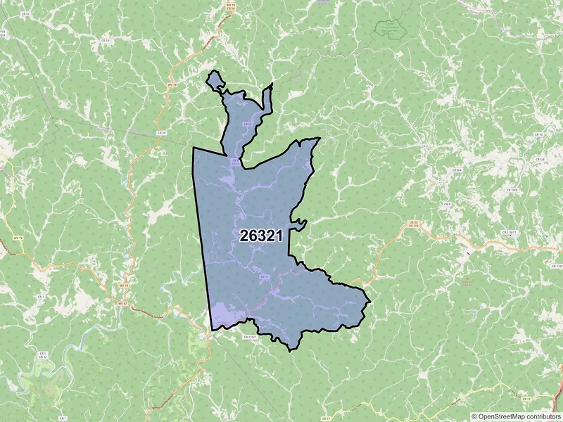 Map of ZIP Code 26321 — Alum Bridge, WV